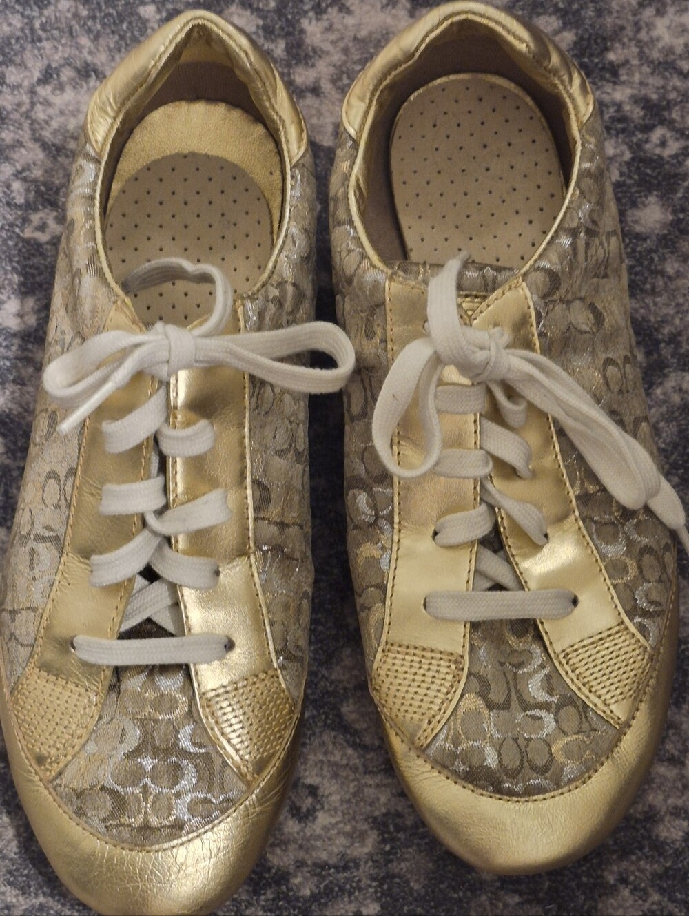 COACH Metallic Gold Signature Jacquard Low-Top Sneakers 8.5